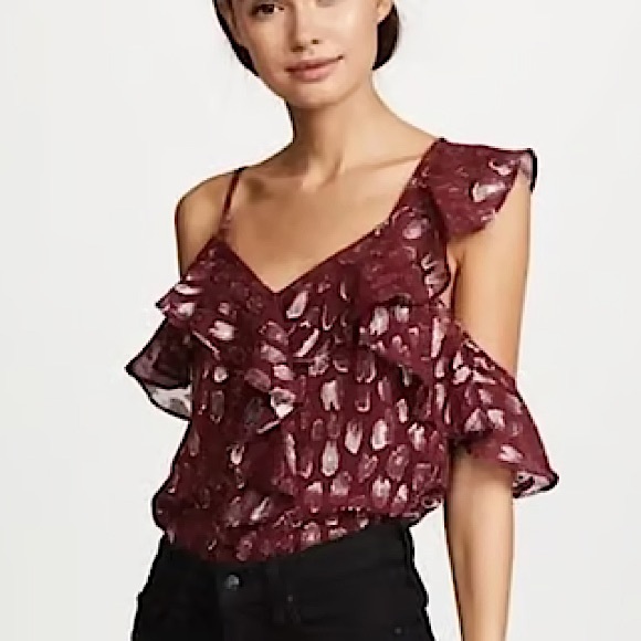 Veronica Beard Tops - Veronica Beard Benton Maroon Silk Metallic Blouse